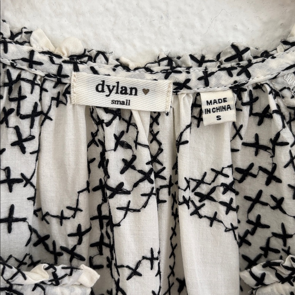 Dylan Cotton Ivory Black Floral Embroidered Short Sleeve Peasant Blouse Top - Picture 5 of 12